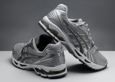 Grey Running Shoe on Darker Grey Background Shot in a Studio